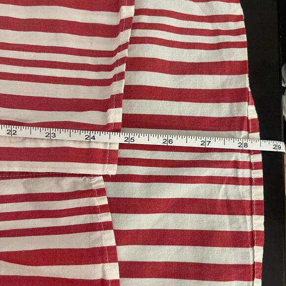 WHO WHAT WEAR red white stripe collared puff sleeve hidden buttons hi-lo hem LG - Picture 9 of 11